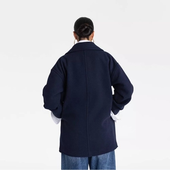 NWT KBB BY KAHLANA Women's Navy Double-Breasted Coat size M wool peacoat. Navy - Picture 2 of 8